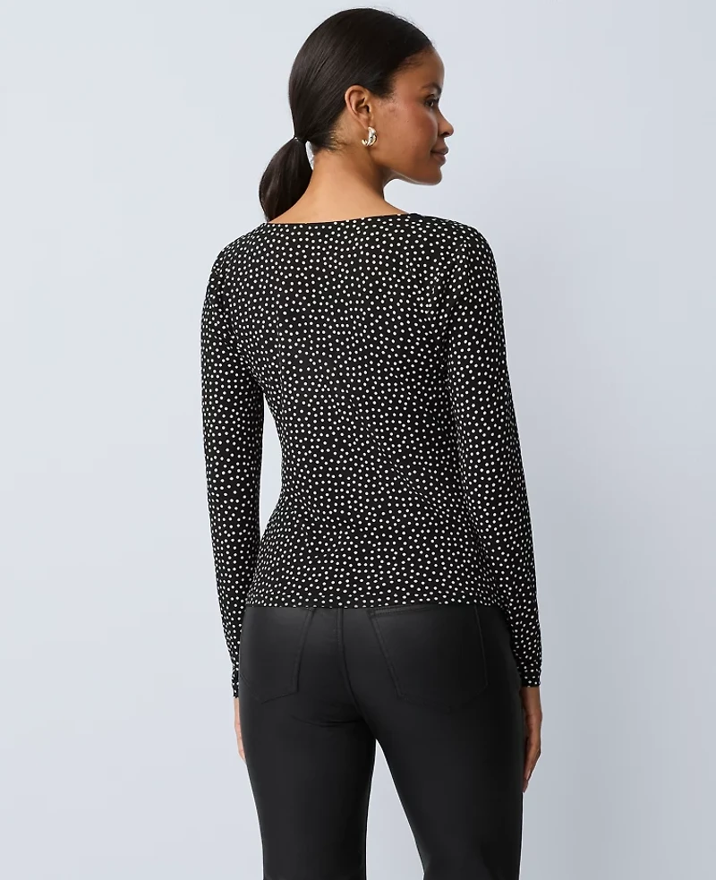 Ann Taylor Dotted V-Neck Top Black Women's