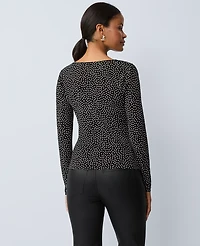 Ann Taylor Dotted V-Neck Top Black Women's