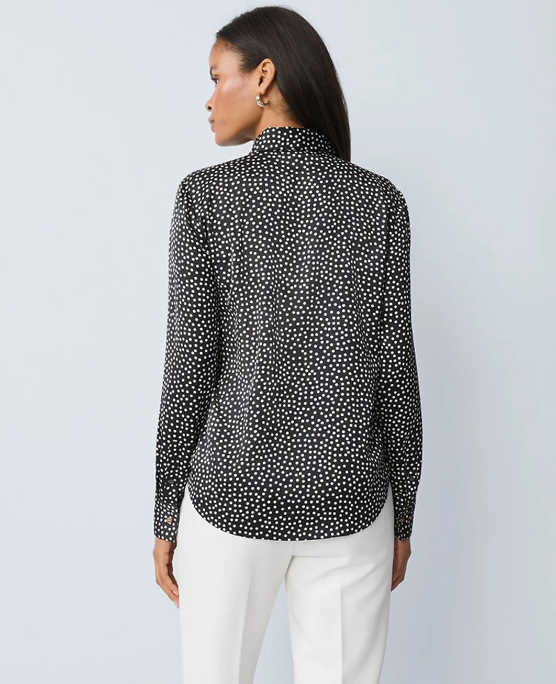 Ann Taylor Dotted Satin Essential Shirt Black Women's