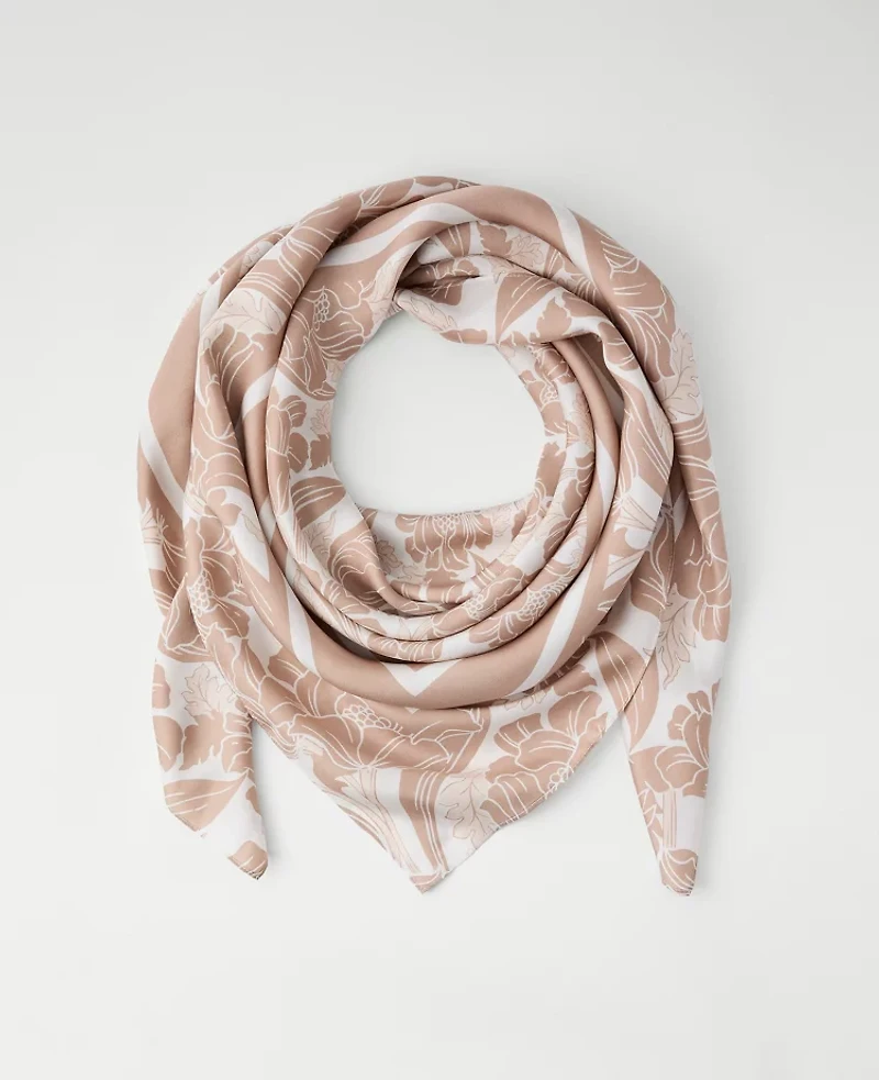 Ann Taylor Floral Oversized Silk Scarf Cafe Au Lait Women's