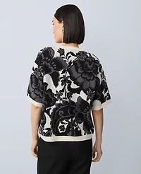 Ann Taylor Floral Jacquard Sweater T-Shirt Black Women's