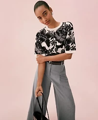 Ann Taylor Floral Jacquard Sweater T-Shirt Black Women's