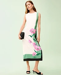 Ann Taylor Floral Crew Neck Midi Dress Winter White Women's
