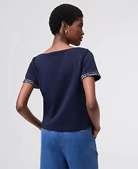 Ann Taylor Denim Trim Top Night Sky Women's