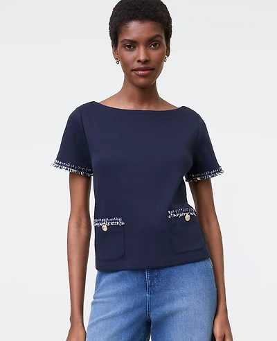 Ann Taylor Denim Trim Top Night Sky Women's