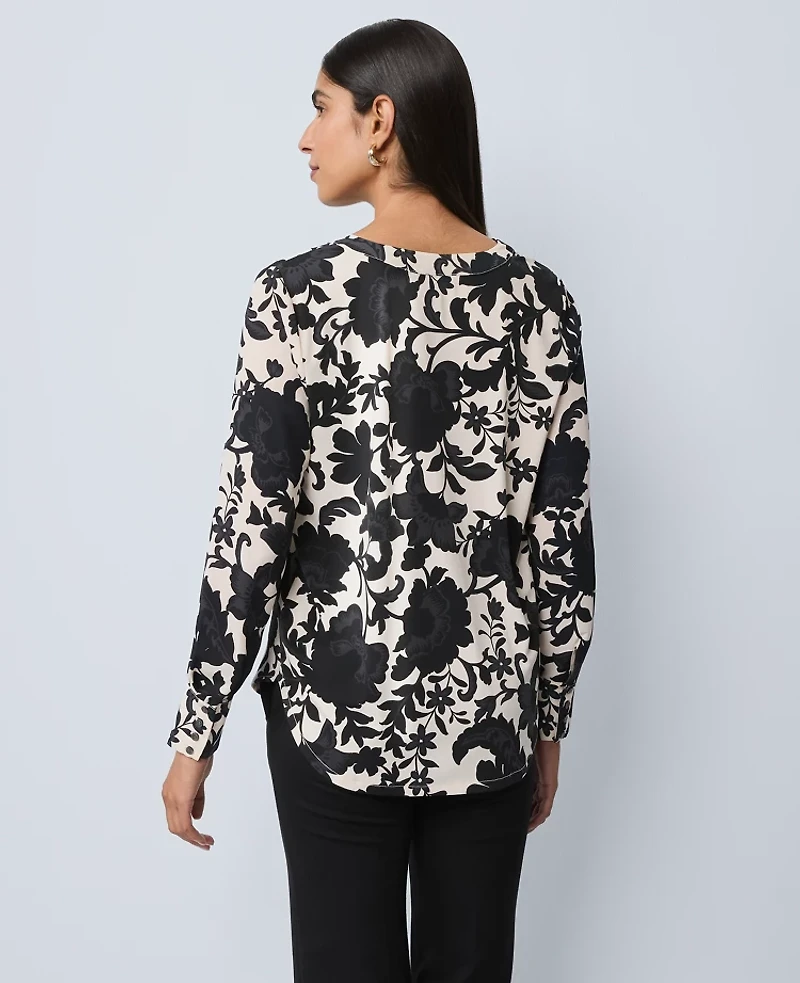 Ann Taylor Floral Mixed Media Top Black Women's