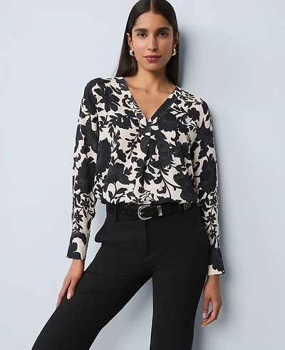 Ann Taylor Floral Mixed Media Top Black Women's