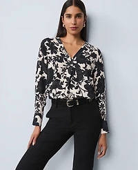 Ann Taylor Floral Mixed Media Top Black Women's