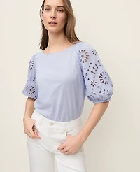 Ann Taylor Embroidered Boatneck Popover Top Women's