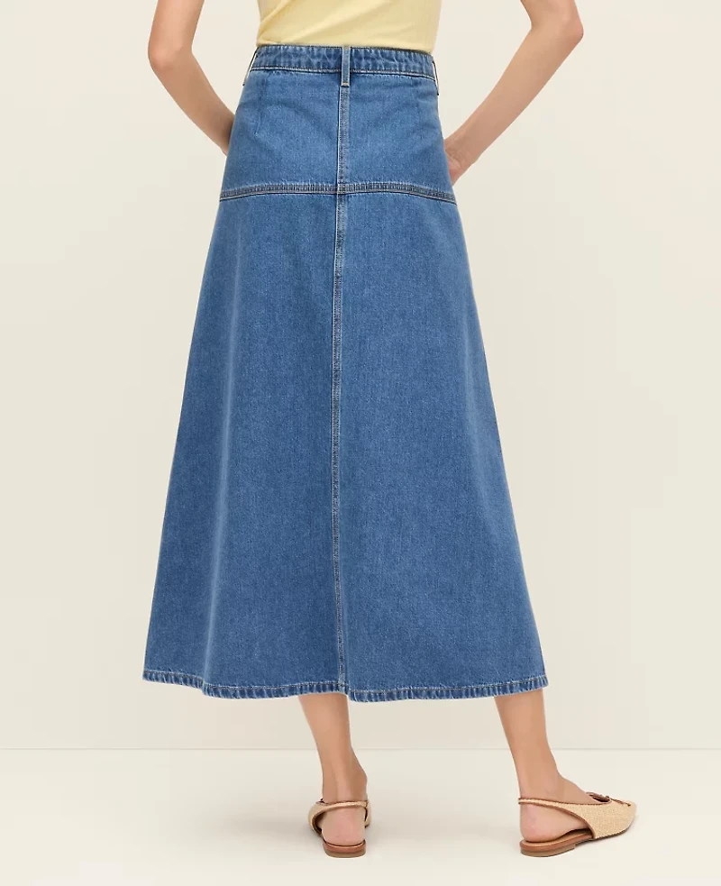 Ann Taylor Weekend Collection Denim Midi Skirt Bright Medium Stone Wash Women's