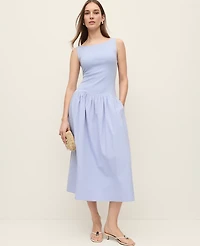Ann Taylor Mixed Media Boatneck Midi Dress Women's
