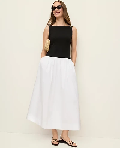 Ann Taylor Mixed Media Boatneck Midi Dress Women's