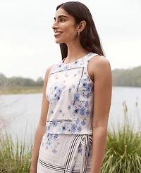 Ann Taylor Floral Halter Shell Top Blue Hydrangea Women's