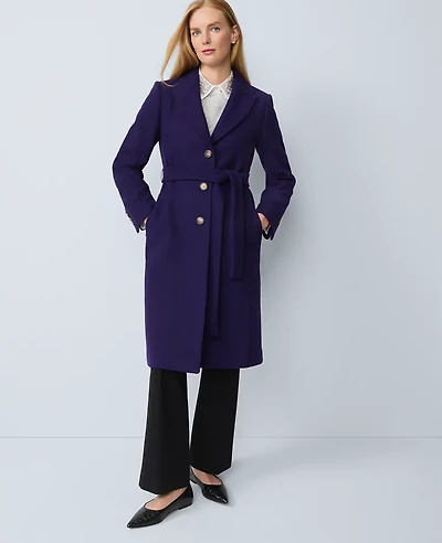 Ann Taylor Belted Notch Collar Coat Midnight Mulberry Women's