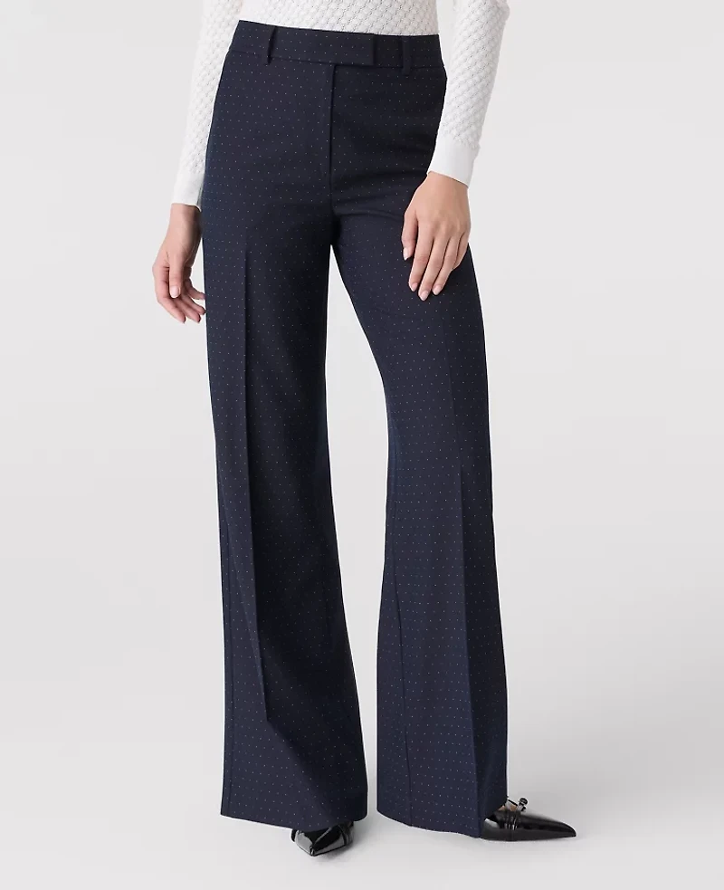 Ann Taylor The Dotted Wide-Leg Flare Trouser Navy Woven Pin Dot Women's