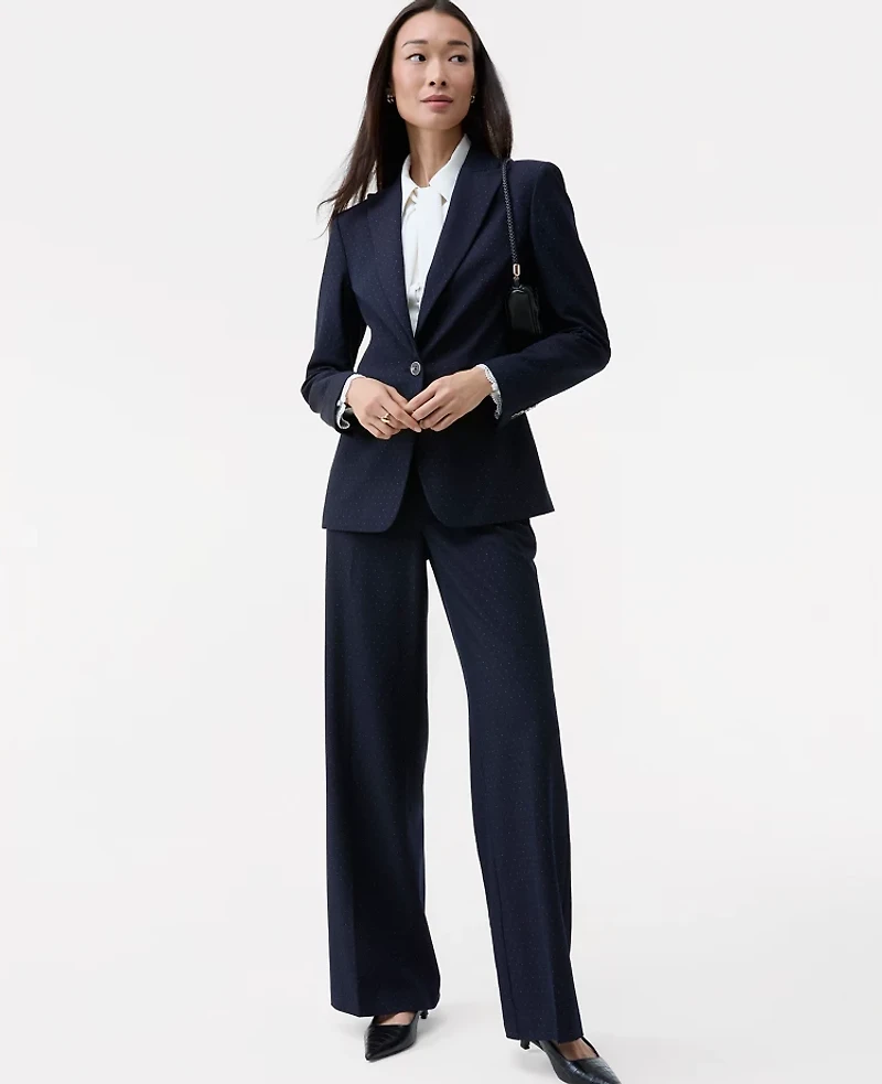 Ann Taylor The Dotted Wide-Leg Flare Trouser Navy Woven Pin Dot Women's