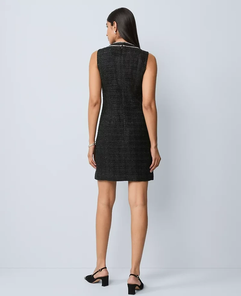 Ann Taylor Petite Tweed Button Shift Dress Black Women's