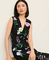 Ann Taylor Floral Linen Blend Midi Dress Black Women's