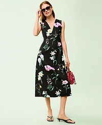 Ann Taylor Floral Linen Blend Midi Dress Black Women's