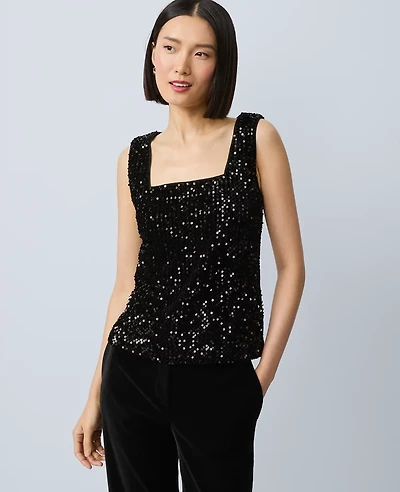 Ann Taylor Sequin Velvet Tank Top Black Women's