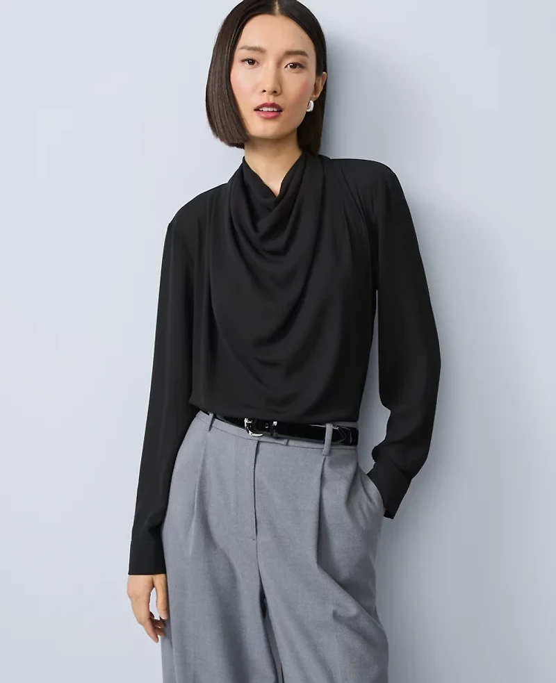 Ann Taylor Mixed Media Cowl Neck Blouse Black Women's