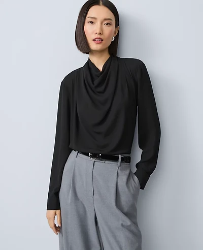 Ann Taylor Mixed Media Cowl Neck Blouse Black Women's