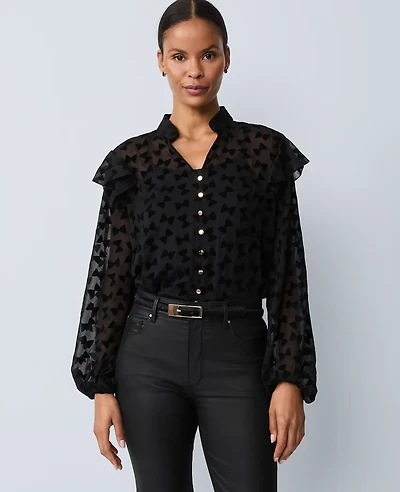 Ann Taylor Ruffle Trim Blouse Black Women's