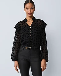 Ann Taylor Ruffle Trim Blouse Black Women's