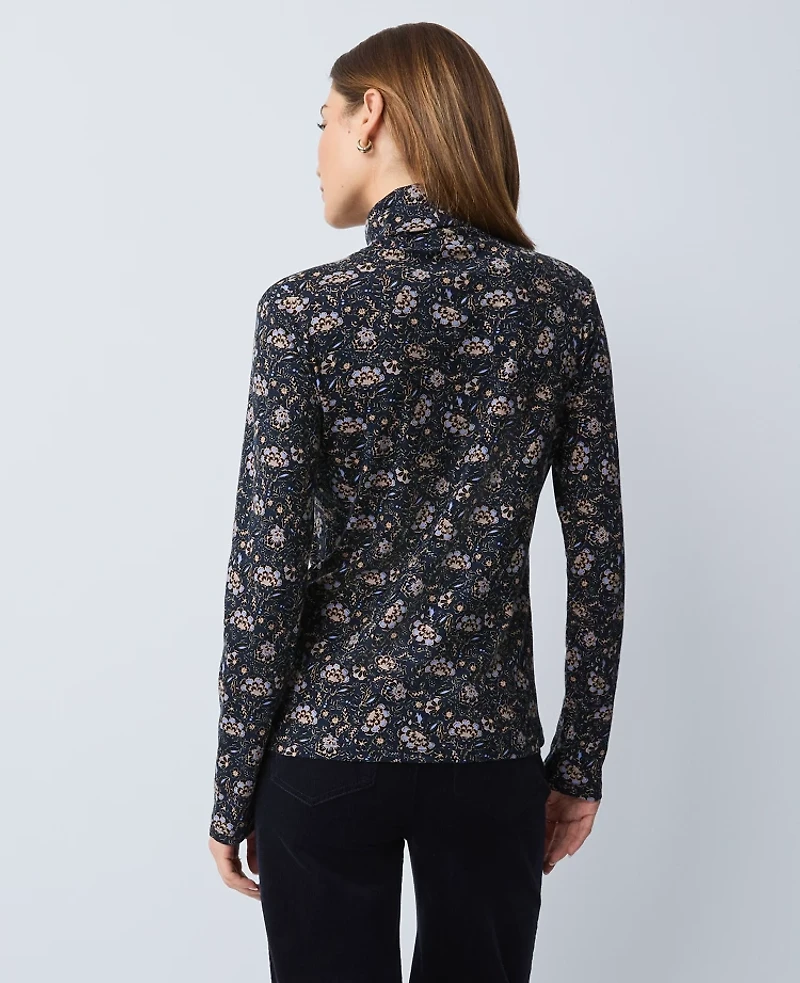 Ann Taylor Weekend Collection Floral Turtleneck Top Night Sky Women's