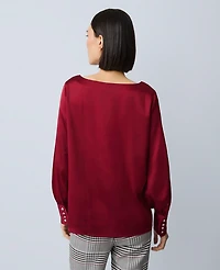 Ann Taylor Petite Satin Boat Neck Popover Top Cherry Pie Women's