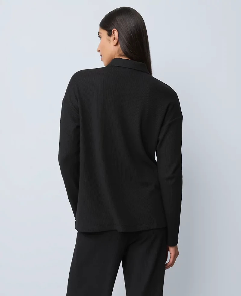 Ann Taylor Waffle Henley Lounge Top Black Women's
