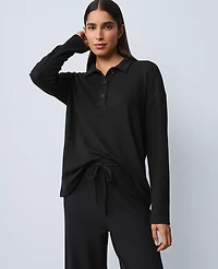 Ann Taylor Waffle Henley Lounge Top Black Women's