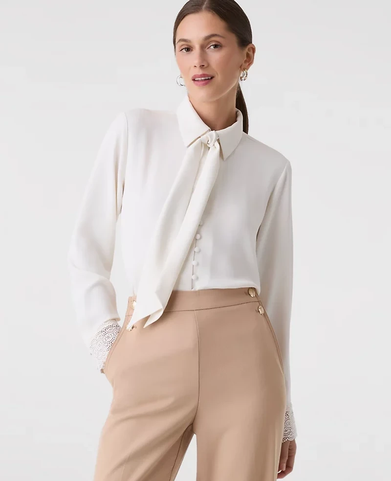 Ann Taylor Petite Modern Tie Neck Blouse Winter White Women's