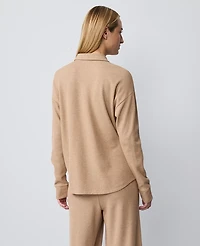 Ann Taylor Waffle Button Down Lounge Top Warm Sand Heather Women's