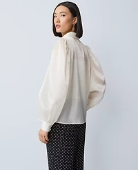 Ann Taylor Petite Collared Shirred Yoke Button Down Shirt Winter White Women's