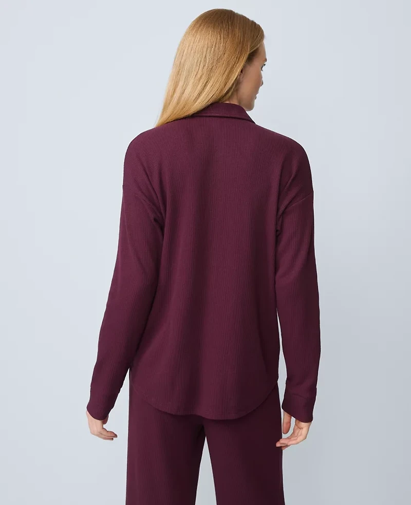 Ann Taylor Waffle Button Down Lounge Top Poised Plum Women's