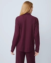 Ann Taylor Waffle Button Down Lounge Top Poised Plum Women's