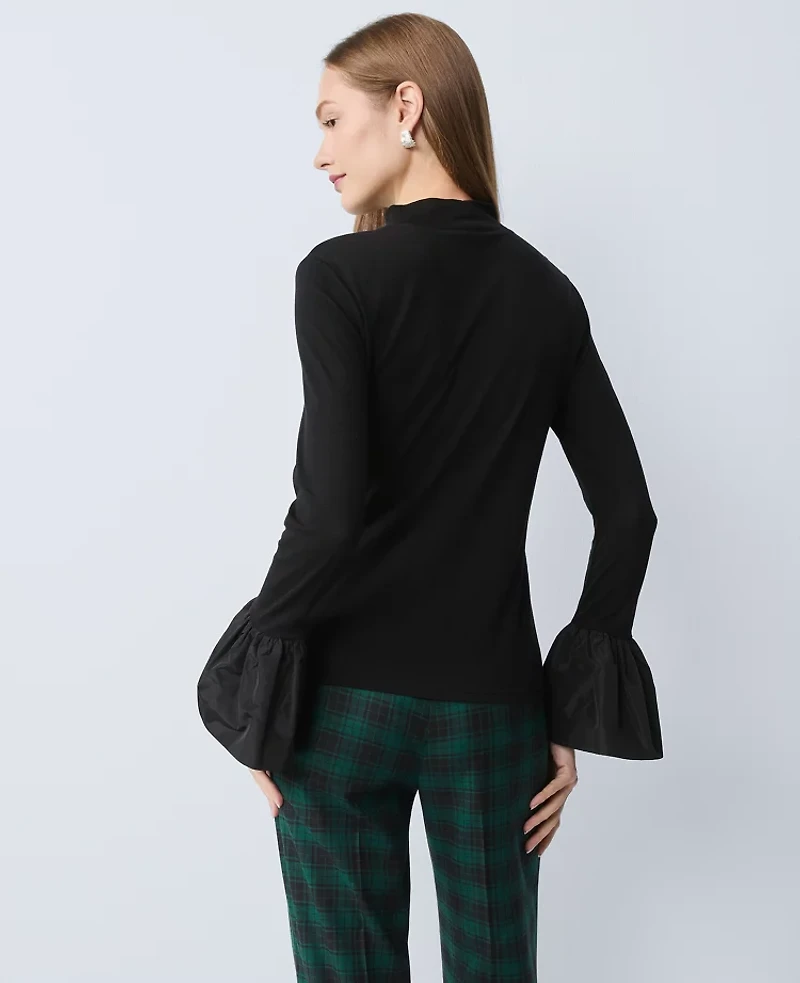 Ann Taylor Petite Taffeta Trim Top Size Medium Black Women's