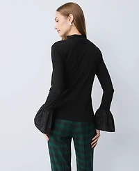 Ann Taylor Petite Taffeta Trim Top Size Medium Black Women's