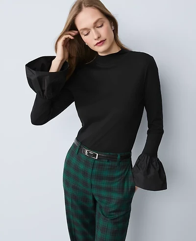 Ann Taylor Petite Taffeta Trim Top Size Medium Black Women's