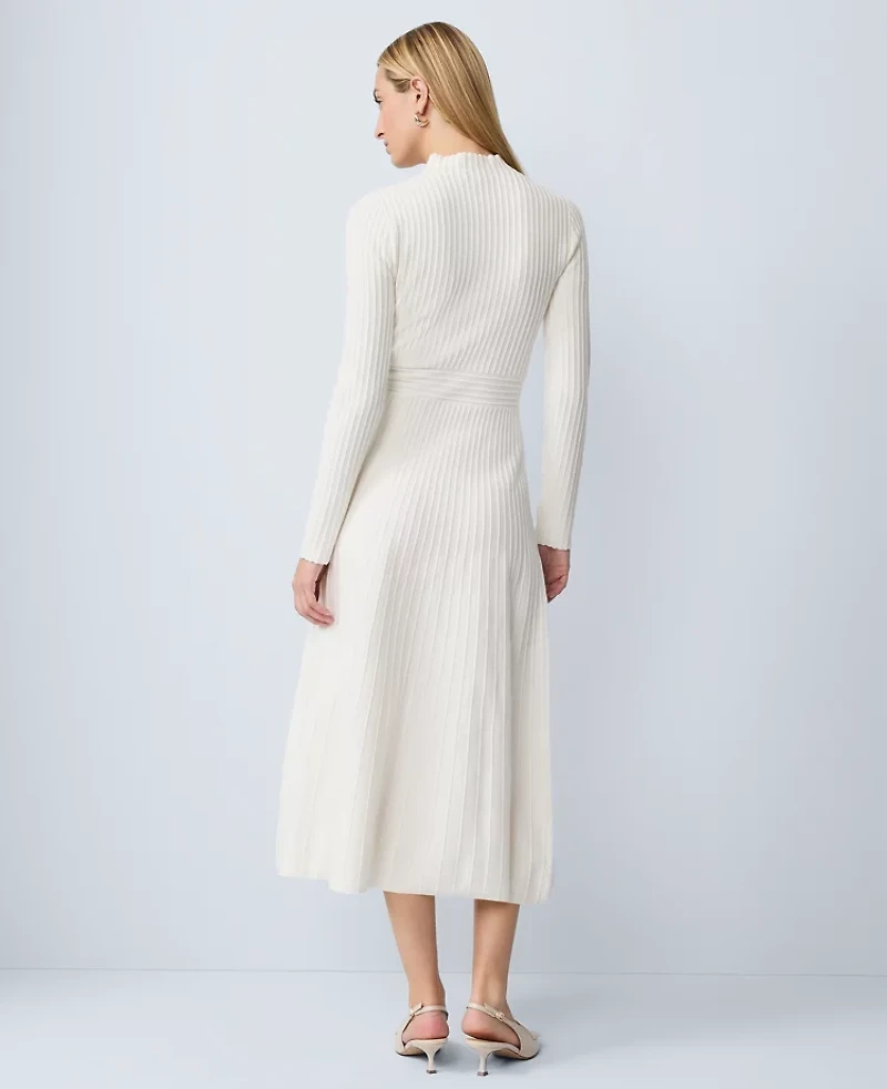 Ann Taylor Ribbed Mock Neck Sweater Dress Winter White Women's