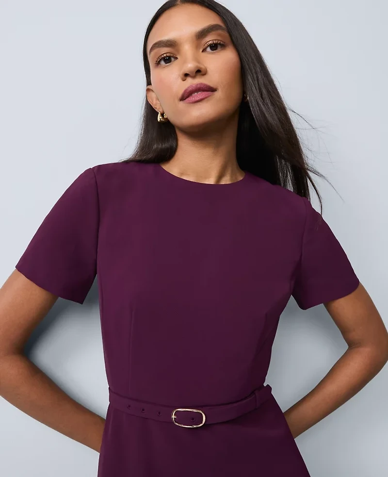 Ann Taylor Petite Belted Crew Neck Midi Dress Winter Bloom Women's