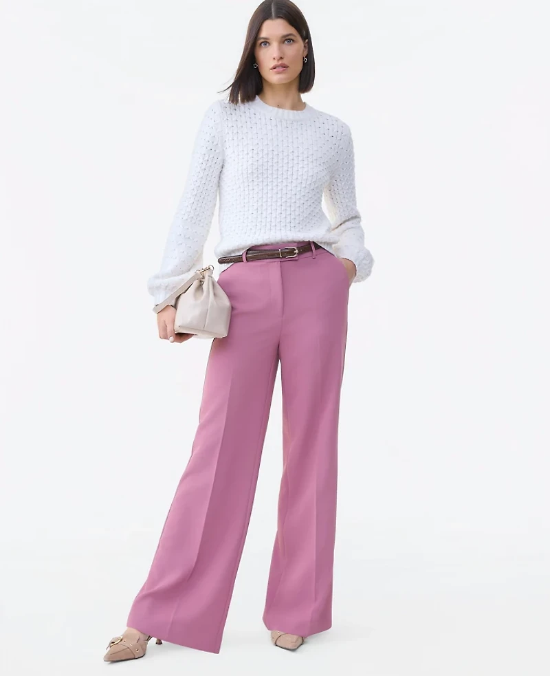 Ann Taylor The Wide-Leg Flare Trouser Fluid Crepe Smokey Rose Women's