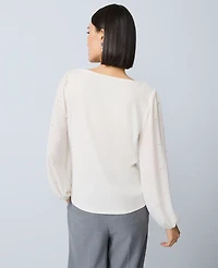 Ann Taylor Mixed Media Embellished-Sleeve Top Women's