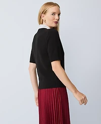 Ann Taylor Petite Lace Collar Sweater T-Shirt Black Women's