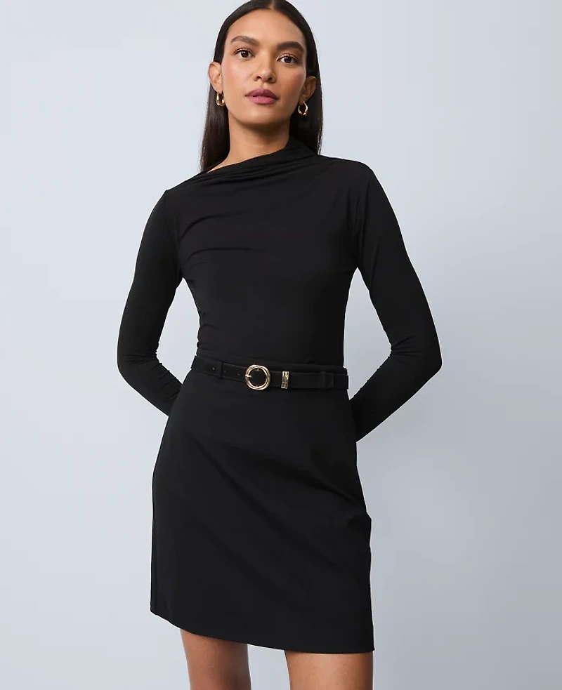 Ann Taylor Petite Asymmetric Ruched Top Black Women's