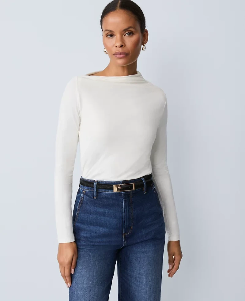 Ann Taylor Petite Asymmetric Ruched Top Winter White Women's