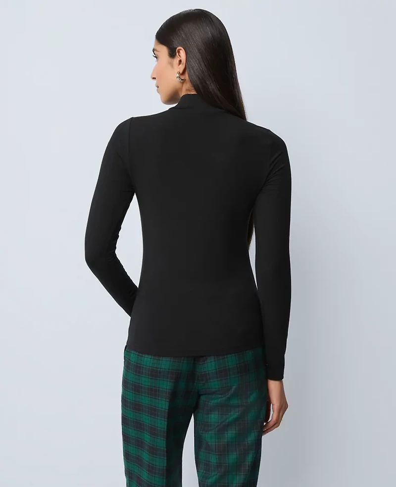 Ann Taylor Long Sleeve Mock Neck Top Black Women's