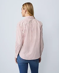 Ann Taylor Weekend Collection Striped Relaxed Perfect Shirt Jewel Red Women's