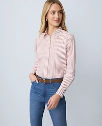 Ann Taylor Weekend Collection Striped Relaxed Perfect Shirt Jewel Red Women's